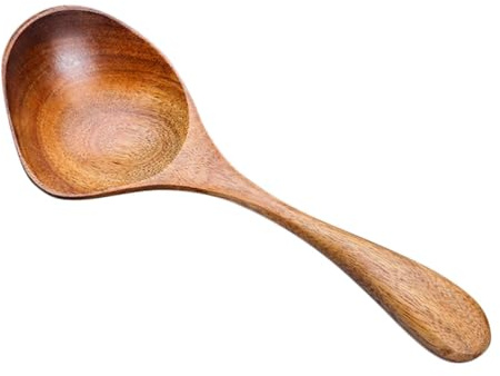Hemobllo Cuchara Sopera de Madera para Salsa Inclinado Utensilio para Olla Caliente y Vajilla Hogar 1 Pieza Mango Cómodo y Superficie Pulida Segura para Alimentos
