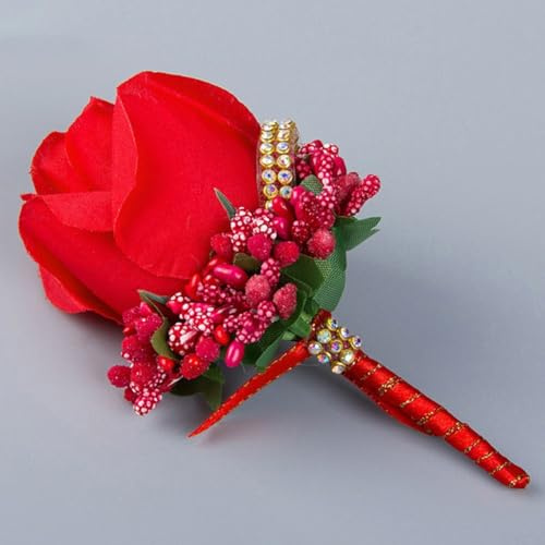 Ramillete de boda de 2, 4, 6 con pin con lirio de cala artificial y cinta para ocasiones formales (6 unidades, rojo)
