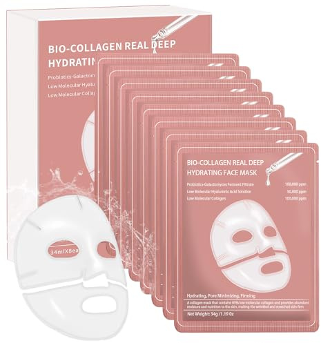 8 stycken ekologiska collage äkta djup mask, collagemask, kollagenmask, anti-rynk lyftande collage mask overnight, djup fuktförsörjning, minimerar porer förbättrar elasticiteten