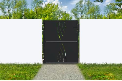 Casanoov - Portillon Acier Galvanisé - 103 x 120 cm - 1,03 m x 1,2 m 1,24 m² - Noir Mat - Motif Nature - Passage Piéton Sécurisé - Espace Piliers 103 à 105,5 cm - Kit Complet Serrure