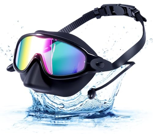 Générique Masque de Natation pour, Anti-Buée À Vision Large avec Cache-Nez et Bouchons D'oreilles, Masque de Natation Enfant, pour Piscine, Plage, Plongée, Snorkeling – Dès 3 Ans à 14 Ans