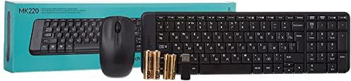 Logitech MK220 Combo Teclado y Ratón Inalámbrico para Windows, 2,4 GHz con Receptor USB Unifying, Batería de 24 Meses, PC/Portátil, Disposición Rusa, Color Negro, QWERTY
