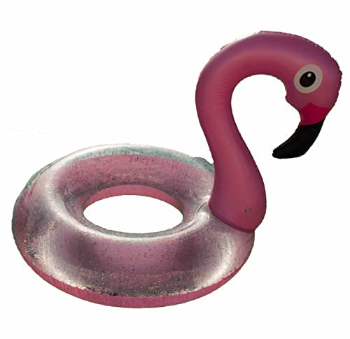 XL aufblasbarer Schwimmreifen im Flamingo Style mit Glitzerfüllung