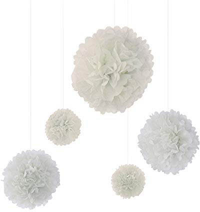 Frau WunderVoll® 10er Set Pompoms, Mix Weiss, 4X Ø20, 4X Ø30, 2X Ø40 cm/Deko Hochzeit, Seidenpapier, Seiden Blumen, Papierblumen, Geburtstagsdeko, Tischdeko, Hochzeitsdeko, Gartenfest, Garten Party