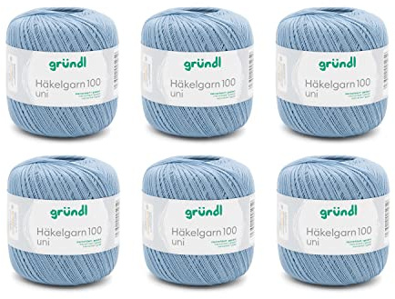 Gründl Wolle Häkelngarn 100 - dünne sommerliche Wolle zum Häkeln - Glänzend und waschbar - Baumwollgarn - 100% Baumwolle - 6 Knäuel 100 g / 566 m - Nadelstärke 1,5-2, jeansblau