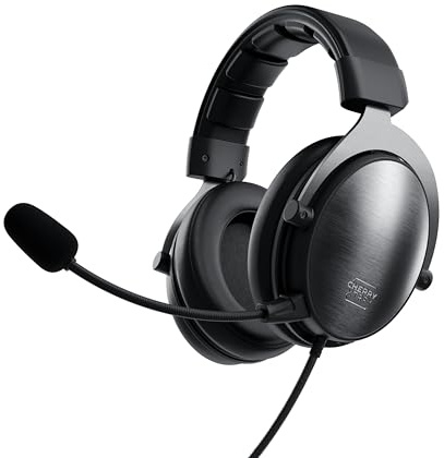 CHERRY XTRFY H1, Profi Gaming-Headset, Optimiert für Esports, Schwarz | Große Ohrkissen mit Memory-Foam und weichem PU-Leder, 60-mm Treiber, 2 Austauschbare Mikrofone, inkl. SC1 USB-Soundkarte