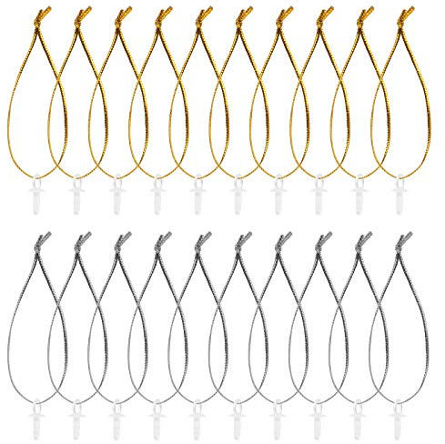 Naler 120er Set Eieraufhänger mit Schnur für Ostereier, 60 Gold & 60 Silber Aufhänger für Deko-Eier, Kunststoff Ösen mit Kordel (60mm) für Styroporeier und Kunststoff-Eier, Bastelzubehör für Ostern