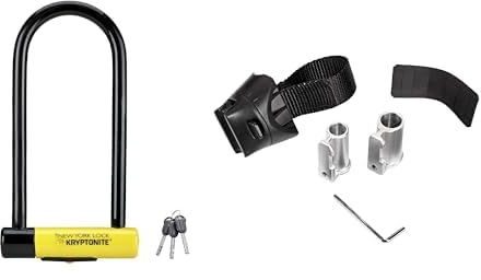 Kryptonite New York LS Fahrradschloss, robust, U-Form, unisex, SperrenSchloss, GK002161, gelb, Long Shackle & Bügelschlosshalter Flex Frame Schlosshalterung, Schwarz, 25 mm x 80 mm