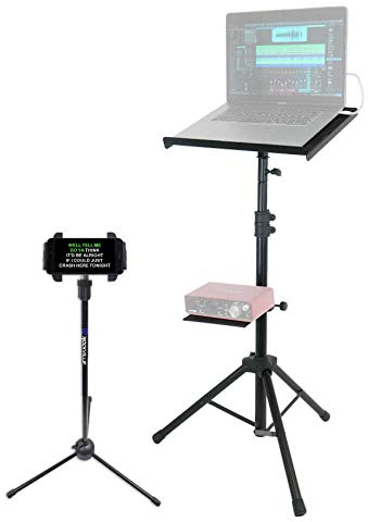 Rockville RLS68 Bundle: Professional DJ Tripod Laptop Tablet Stand with Dual Trays, iStand 20 Adjustable Tripod Stand for iPhone, iPad, Galaxy, and Smart Devices, 2-Items