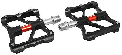 NEWTON BMX-Pedale MTB Download Schwarz Achse Rot Kugellager Aluminium CNC Gewinde 9-16 mit silberfarbenen Noppen