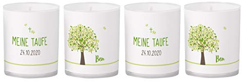 Striefchen® Kommunion/Taufe/Konfirmation - Tischdekoration Teelichter mit Personalisierung - Namen und Datum der Feier Grün