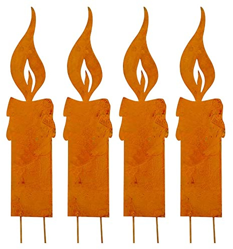 Storm's Gartenzaubereien Kerzenflamme - Flamme zum Stecken aus Edelrost 4er Set XL 32cm zum Basteln für die Weihnachtsdeko