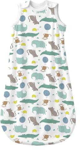 Sacco nanna estivo per la primavera e l'estate con animal Cartoon coperta lavabile 1.0 tog per bambini, sacco a pelo senza maniche (18-24 mesi, paradiso animali)