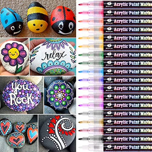 Acrylstifte Marker Stifte, 18 Farben Wasserfest Acrylstifte für Steine Bemalen, Acrylfarben Stifte für Kinder DIY Keramik Glas Porzellan Metall Kunststoff Holz, Leinwand (0,7mm Spitze)