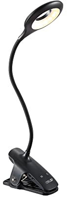 TEKLED® LED Desk Lamp with Clip | 3-Level Dimmable Flexible Gooseneck | Capacitive Touch Switch + Rechargeable Lithium Battery | Eye Protection Bedside Reading Office Work Students | 3W 28 LED 280LM