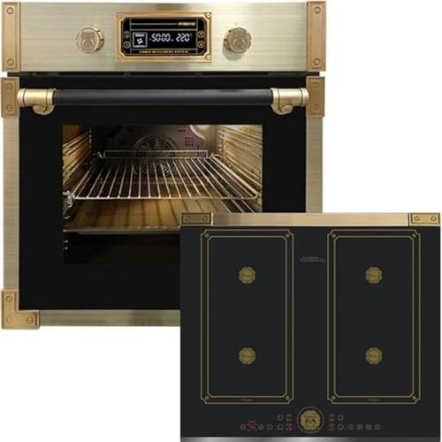 Kaiser Pyrolyse Backofen »EH 6427 AD+KCT 6745 AD«, Retro Pyrolyse Einbau Backofen 73L schwarzfarbiges Glas 60 cm+Induktions-Kochfeld, Retro Induktionskochfeld, Metallplatten Bronze,4 QickHeat