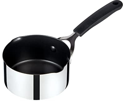 Prestige Made To Last Stainless Steel Milk Pan with Pouring Lip 14cm - Non Stick Milk Pan Induction Hob Suitable with Easy Grip Silicone Handles, Dishwasher Safe Cookware, Silver