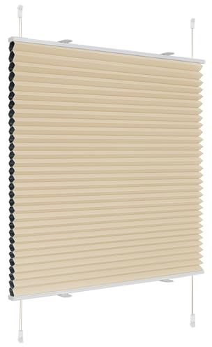 Deswell Plissee Verdunklung Klemmfix Wabenplissee B90 x H110 cm Beige Thermoplissee ohne Bohren Faltrollo für Fenster & Tür, 100% Blickdicht, Sonnen-, Sicht- & Schallschutz Wärmeisolierung