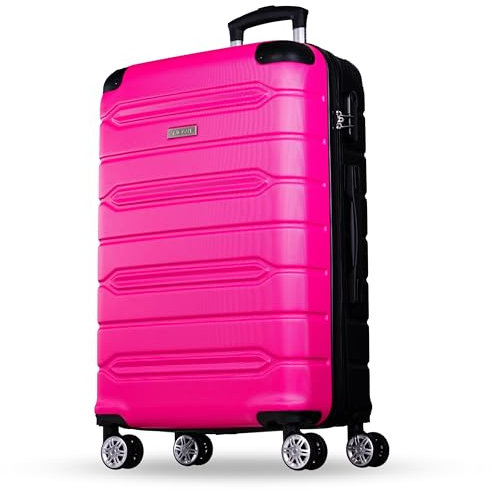 NOWI Hartschalenkoffer Mittelgroß – 62,7L Volumen – 8 Rollen 360° drehbar – Leichter ABS Koffer mit Zahlenschloss & Teleskopgestänge – Reisekoffer, Handgepäckskoffer, Trolley (pink, L)