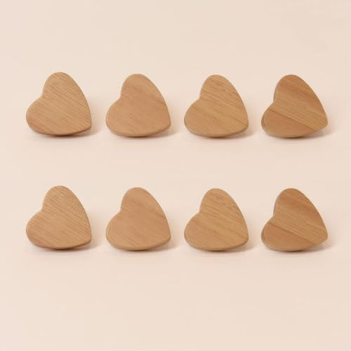 Möbelknöpfe Holz Herz 8 Stück - Schrankknöpfe Kinder, Holzknöpfe für Kommoden, Möbelgriffe Holz 8er Set
