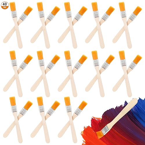 BIBLIA Hölzern Malerpinsel 40 Stück 15mm und 25mm Nylonborsten, Orange, Flach, zum Streichen, Lackieren, Malen, für Farben, Beizen, Lacke, mit Holzgriff