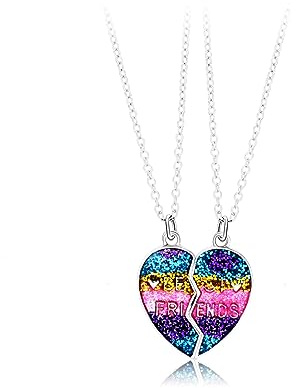 2 Stück Freundschafts-Anhänger-Halsketten-Set,BFF Necklaces,Beste Freunde Ketten,Herz Lila Freundschaftskette für 2 Mädchen, Geburtstagsgeschenk für beste Freunde