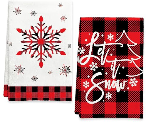 Ohok 2 Stück Weihnachten Handtücher 45x65 cm, Mode Dekoration Küchentücher Weihnachtsmann Geschirrtücher Weiche Mikrofasertücher für Badezimmer Küche Trockentuch Weihnachten Deko (Set U)