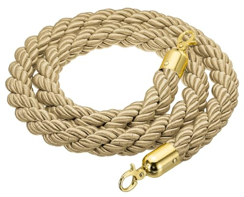 PATIKIL Poteau Corde 1,5m/5Ft Barrière Corde Twisted Poteau Cordes avec Bouton-pression crochet pour Postes Supports File Attente Diviseur de Hôtel Doré Crochet Champagne Or Corde