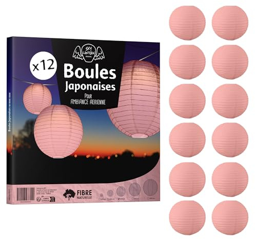 12 x Papierlaterne, 30 cm, Rosa Blush – Hängekugel aus Papier 30 cm (12 Zoll), Typ japanische Laterne für Dekoration Hochzeit – 12 Stück – Le Must de la range de Lampions Papier – Anleitung in