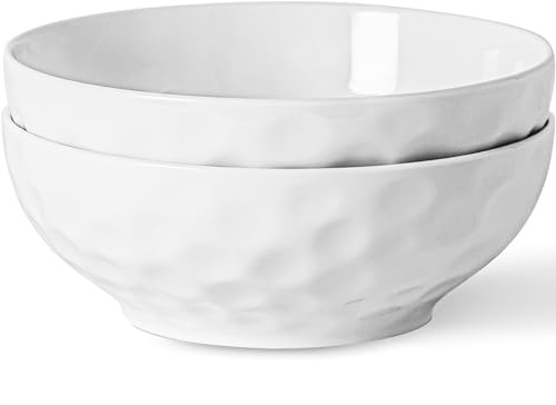 HOMBENE 8 Inch Pasta and Salad Bowls, Serving and Soup Bowl Set, Microwave Safe Ceramic Plates, Set of 2, White