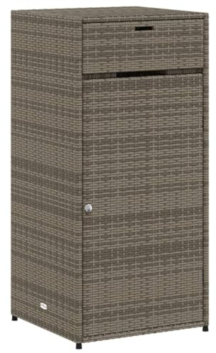 Rattan Gartenschrank mit 1 Tür und 1 Schublade, Balkonschrank Gartenschrank Außenschrank Haushaltsschrank Mehrzweckschrank, Outdoor Garten Terrasse Tisch, Grau 55x55x111 cm