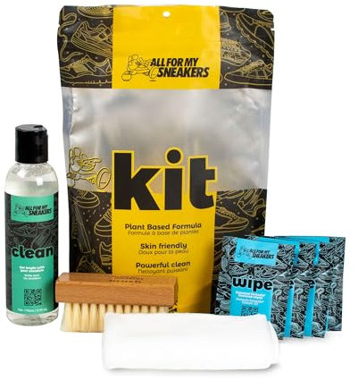 ALL FOR MY SNEAKERS - Kit de nettoyage premium pour baskets, avec brosse, flacon (170 ml), chiffon en microfibre et 4 wipes (lingettes) en bonus