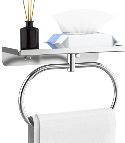 Swaitee porta asciugamani bagno, porta asciugamani bagno da parete con ripiano, portaasciugamano da bagno in acciaio inox per cucina e bagno, argento
