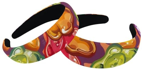 2 Pack Polyester Wide Headbands for Women, Colorful Gummy Bear Headbands Hair Band Fashion Non Slip Hairhoop for Girls Women Hair Accessories
