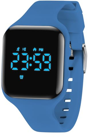 aswan watch digitalklocka, barn, flickor, pojkar, med stegräknare, väckarklocka, stoppur, ljus, datum, sportarmbandsur utan app och mobiltelefon med silikonarmband, 16 marinblå, Sportig