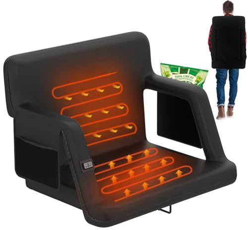 ZOMPAKER 53,3 cm doppelt beheizte Stadionsitze für Bleicher, tragbarer Liegestuhl mit Rückenstütze und Armstütze, 3 Heizstufen, perfekt für Outdoor-Sportarten