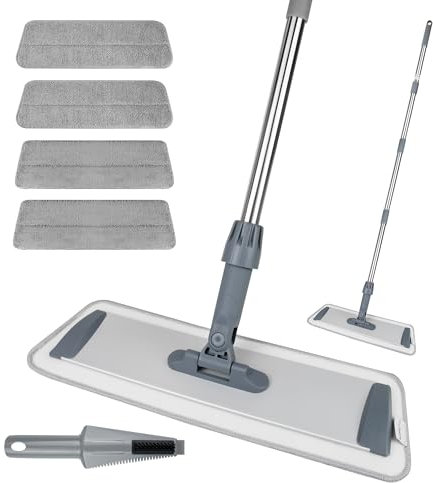 Large 60 inch Microfiber Flat Mop for Floor Cleaning - Wet & Dry with 4 Washable Pads, 360° Rotatable Head for Hardwood, Vinyl, Tile