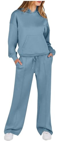 NSICBMNO Zweiteiliges Damen-Trainingsanzug-Set mit Fleece-Futter, Kapuzen-Sweatshirt, weites Bein, Hose, Co-Ord-Sets, lässige Outfits, übergroße Hoodie-Jogger-Set, Flughafen-Outfits, Lounge-Sets,