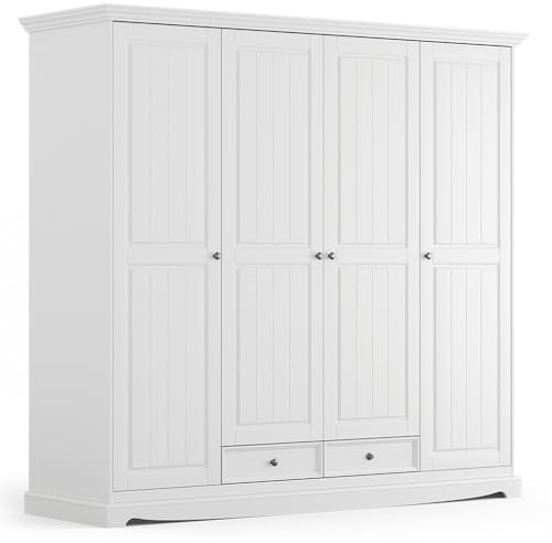 Lomadox Schrank Schlafzimmerschrank Kleiderschrank Schlafzimmer, Massivholz in weiß