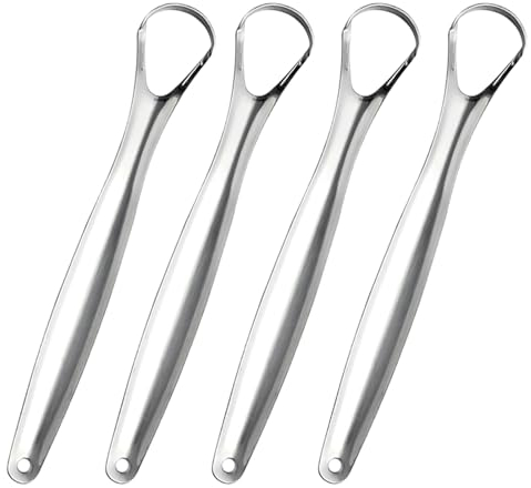 4Pièces Gratte Langue,Nettoyeur de Langue,Gratte Langue en Acier Inoxydable,Nettoyeur de Langue pour Adultes et Enfants,Rafraîchit L'haleine et Améliore L'hygiène Bucco-dentaire