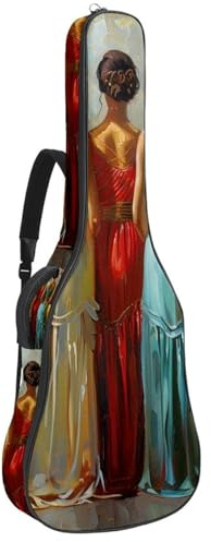 Gitarrentasche für Akustikgitarre mit zwei Taschen, elegant, für Damen, gefüttert, wasserabweisend, doppelt verstellbarer Schultergurt, Gitarrentasche, Art Elegant Damen Linie, 42.9x16.9x4.7 in,