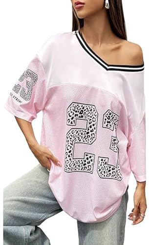 CocMouse Womens Graphic Tees Y2k Oversized Number Graphic V Neck Summer Top Short Sleeve Jersey T-Shirt Streetwear