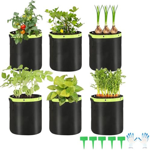 Gelewuld 5 Stück 27L Kartoffel Pflanzsack, 7 Gallonen Pflanzsäcke für Kartoffeln, Vliesstoff Pflanztasche mit Griffe für Kartoffeln, Tomaten und Erdbeeren