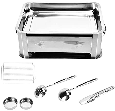 Akozon Grill de Barbecue épaissi Moins Acier Poêle à Poisson Grillé Gril à Charbon de Bois Gril Rectangulaire Support à Poisson ventilé avec Poignée de Traction Accessoires
