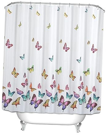 PRETYZOOM Da Bagno in Poliestere Tinture Sicure Per La Salute Ganci Robusti Stampa Artistica A Farfalla 180x180 Cm