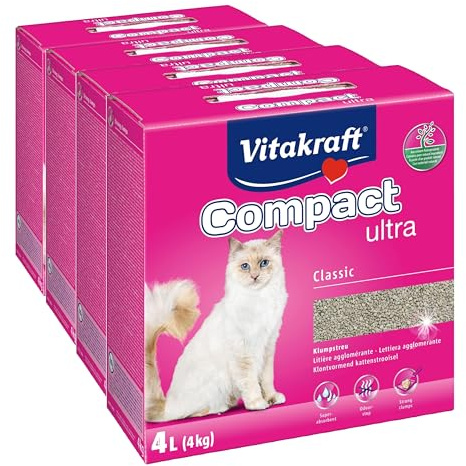 Vitakraft Compact Ultra, Katzenstreu, klumpendes Streu, saubere und einfache Entfernung (1x 4kg) (Packung mit 4)