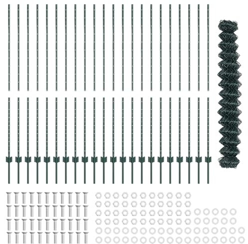 vidaXL Valla de Malla con 22 Postes Verde 1.6 x 25m de Acero | Set de Vallas Duraderas y Resistentes a Rayos UV, Perfectas para el Jardín o como Cerca Exterior. Panel de Barrera Personalizable, Segur
