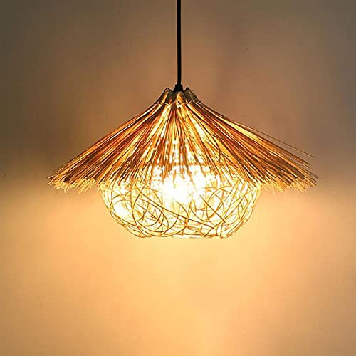 BLOOHK Suspension en rotin avec Chapeau de Paille, Lampe Suspendue tissée de Style Japonais, plafonnier de Style Asiatique, Lustre Rustique pour Salle à Manger, Salon ou Chambre.