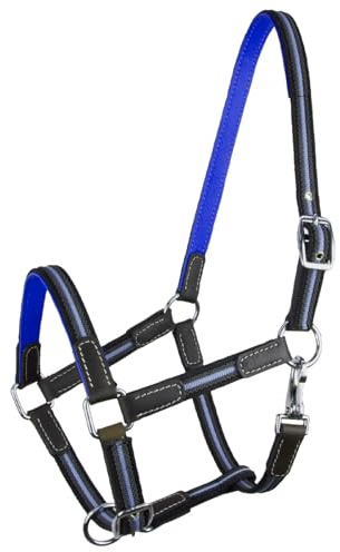 Brama West Halfter Pferd Ruby | 2-Fach verstellbar mit Ledereinsätzen | Weidehalfter Stallhalfter (Blau, Cob)