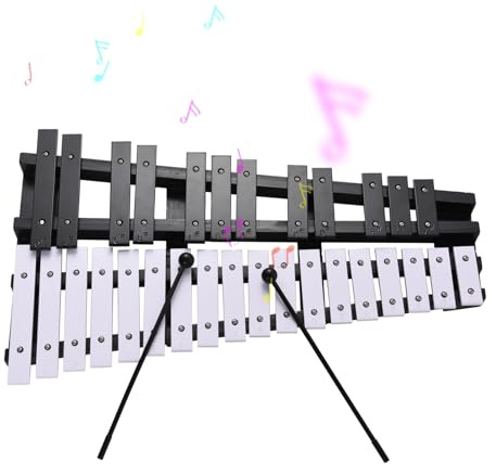 Professionelles Glockenspiel-Xylophon-Instrument mit 30 Tönen, faltbar, tragbar, leicht, Holzrahmen, 5 mm dicke Aluminiumstäbe, Schlaginstrument, Musikinstrument mit Tragetasche, (Blackwhite)